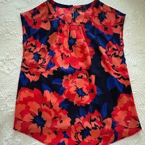 Tommy Hilfiger Orange & Blue Tropical Sleeveless Blouse, Medium